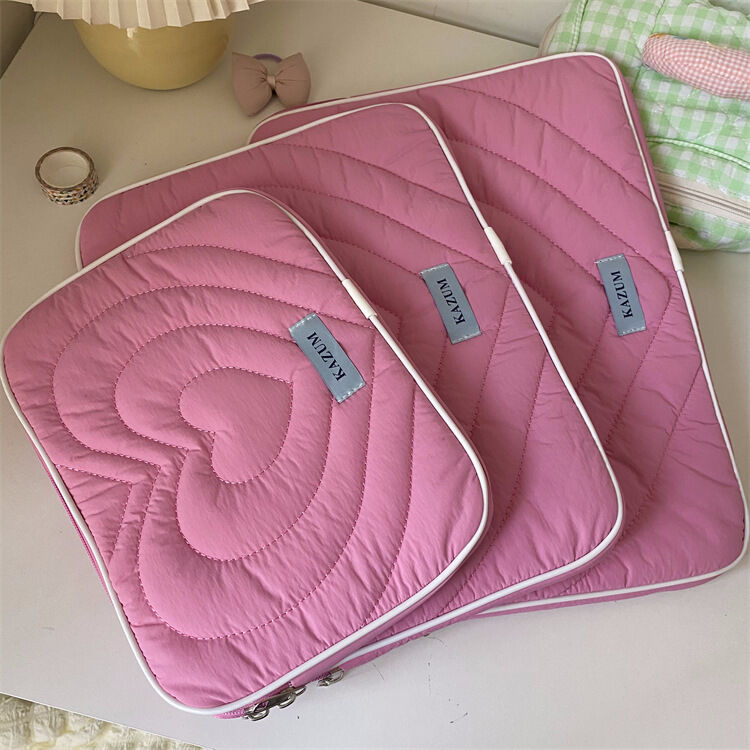 Casual stijl laptoptas met gewatteerde hartjes en effen stof Afbeelding3