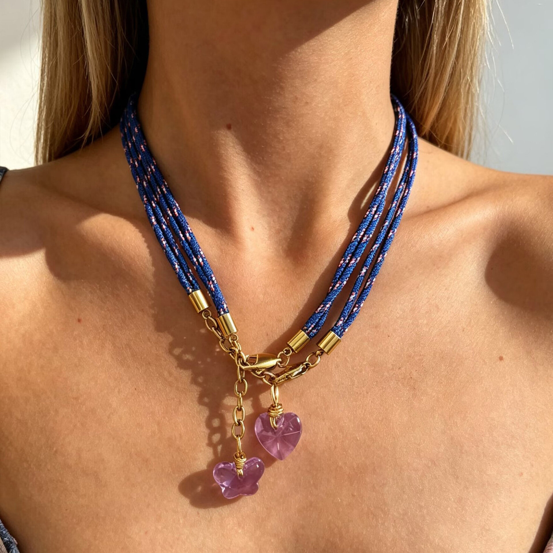Glaze Heart Braided Rope Gold Color Women's Pendant Necklaces