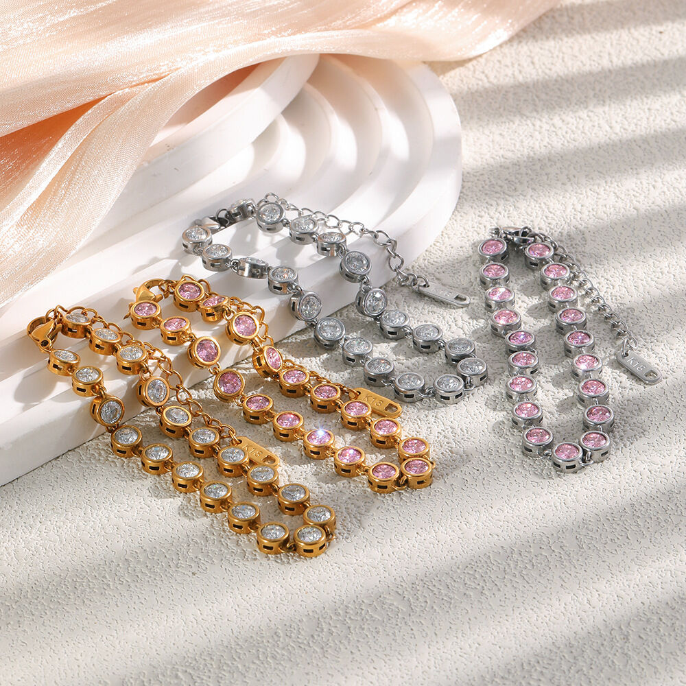 Luxurious Circle Stainless Steel Waterproof Gold Color Zircon Women's Chain Bracelets h5 Picture4