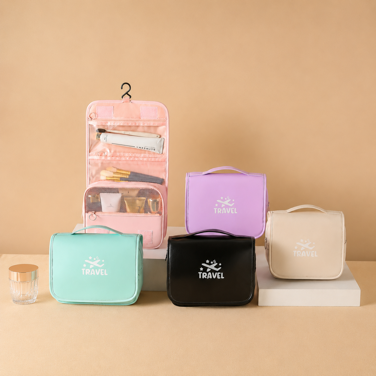 Bolsas de maquillaje de PU de color liso de la serie Simple Daily Letter