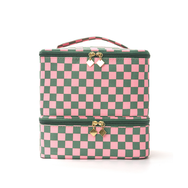 Pochette per il trucco in tela a quadri assortiti della serie Simple, colore Daily Plaid