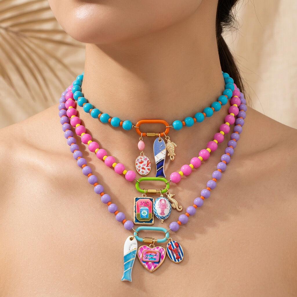 Collares de mujer con cuentas de resina estilo oceánico de la serie romántica "Vacaciones"