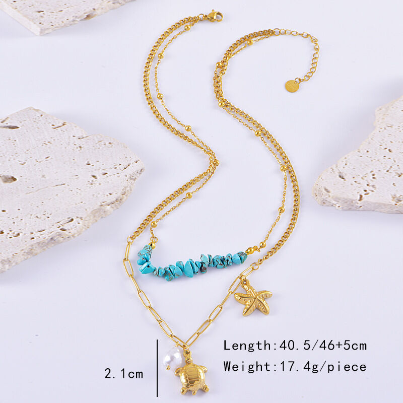 Serie Etnica Vacanza Stile Oceanico Perline di Pietra Naturale Acciaio Inossidabile Set di Collane da Donna Impermeabili 