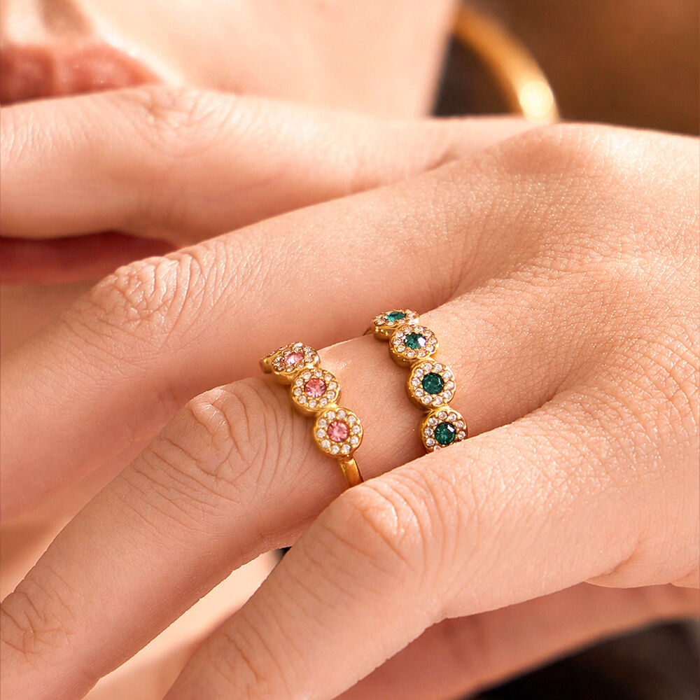 Anillos llamativos de acero inoxidable de forma irregular, resistentes al agua, color dorado y circonita, de la serie Simple.
