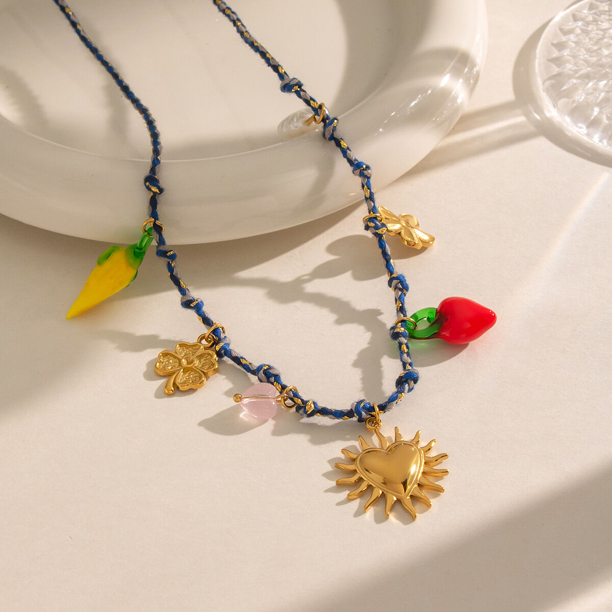Heart Stainless Steel Waterproof Glaze Fruit Women's Braided Necklaces