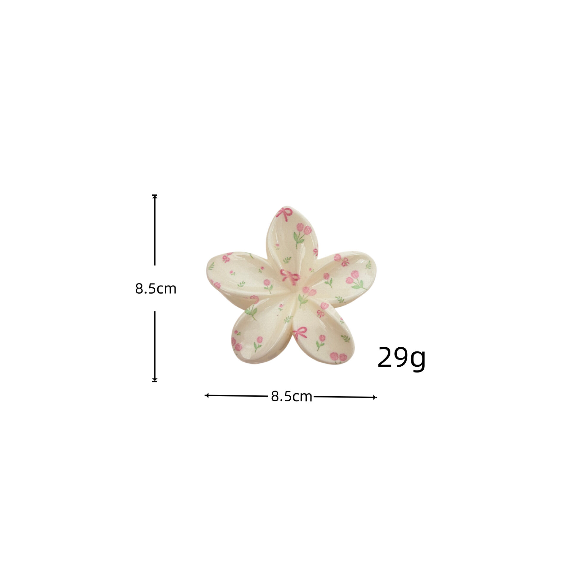 Garras para el cabello de acetato color cereza, con diseño de flor, corazón, lazo, rayas y cuadros, de la serie Simple Sweet Flower. h5 Imagen5