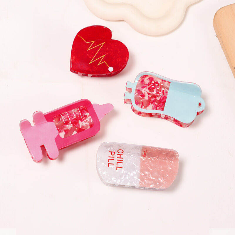 Garras para el cabello de acetato de colores mixtos con forma irregular en forma de corazón, de la serie Simple Daily