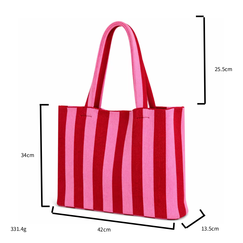 Borsa tote da donna in poliestere a righe intrecciate, stile casual e colori misti. Immagine4