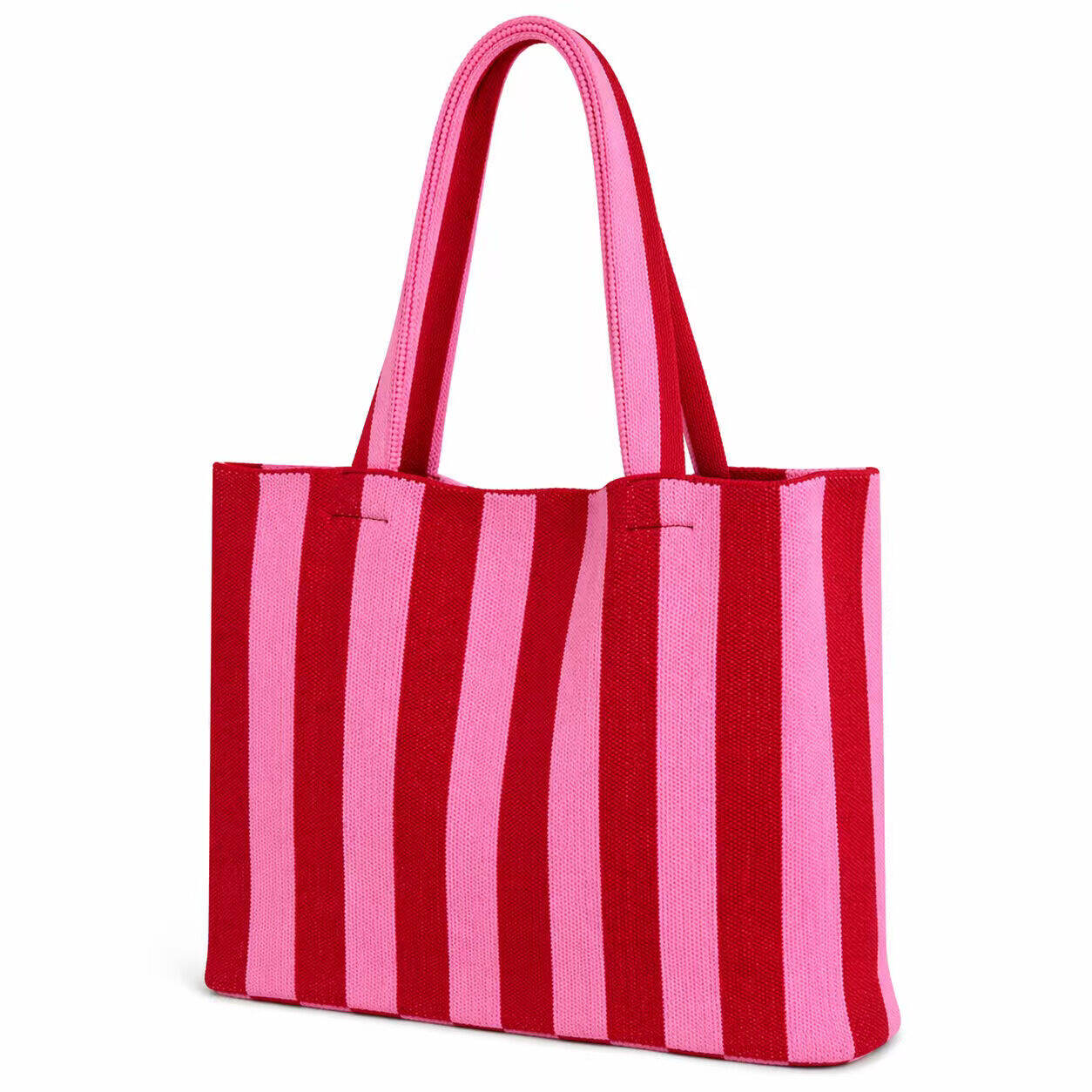 Borsa tote da donna in poliestere a righe intrecciate, stile casual e colori misti. h5 Immagine2