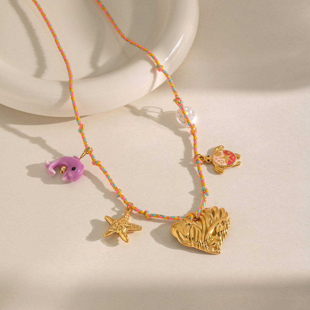 Romantic Oceanic Heart Stainless Steel Waterproof Gold Color Women's Braided Necklaces