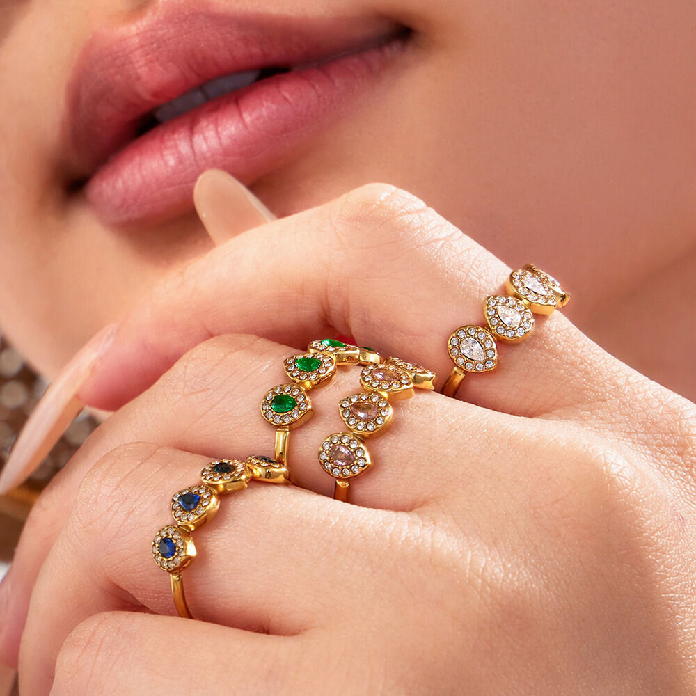 Luxuriöse Serie: Schlichter Tropfenring aus wasserdichtem Edelstahl in Goldfarbe mit Zirkonia für Damen h5Bild2