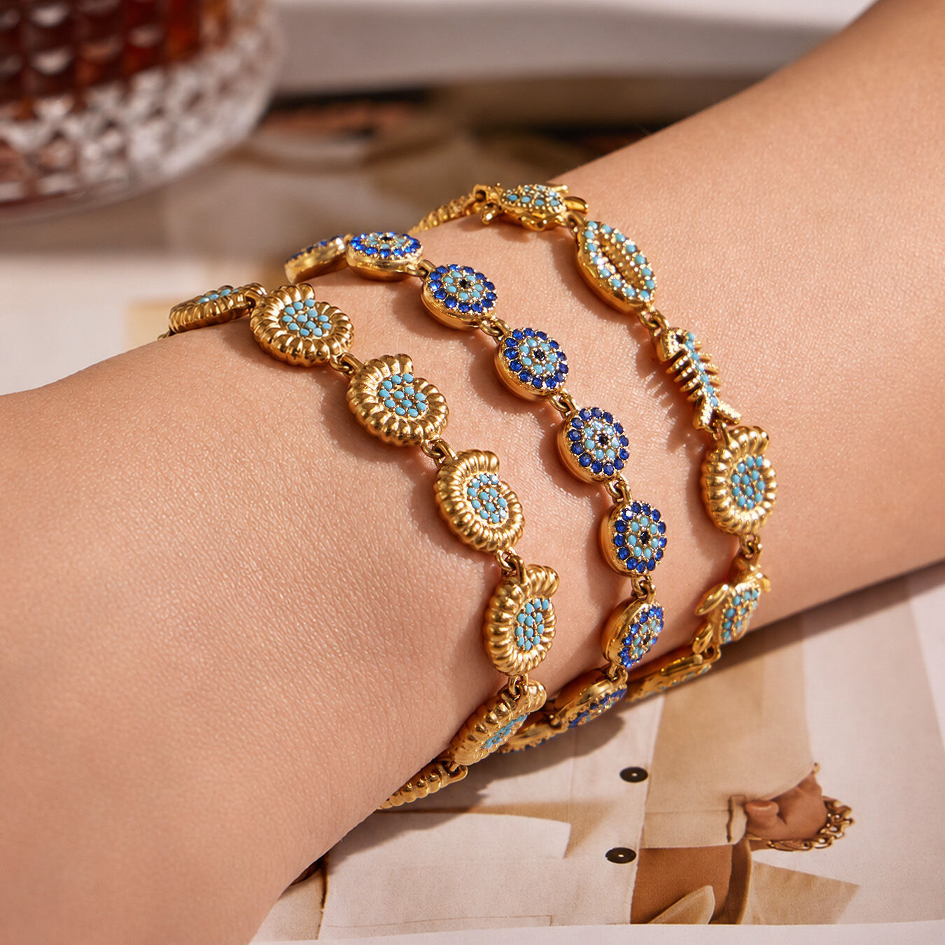 Urlaubs-Armband im ozeanischen Stil, Muschel, Edelstahl, wasserdicht, goldfarben, Naturstein, Zirkon, Damenkette