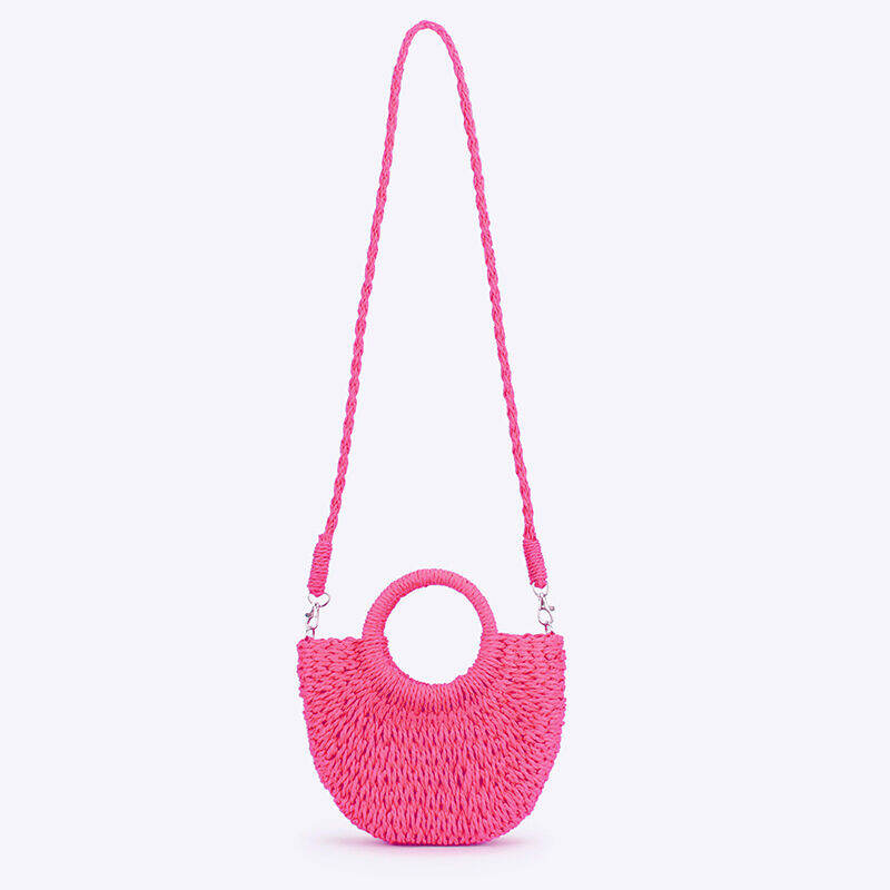Quadratische Damen-Tasche im Urlaubsstil aus gewebtem Raffia, einfarbig, mit Webmuster h5Bild2