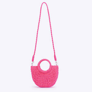 Quadratische Damen-Tasche im Urlaubsstil aus gewebtem Raffia, einfarbig, mit Webmuster h5 Bild2