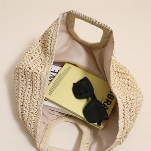 Halbmondförmige, einfarbige, gewebte Raffia-Tasche im Urlaubsstil für Damen h5 Bild3