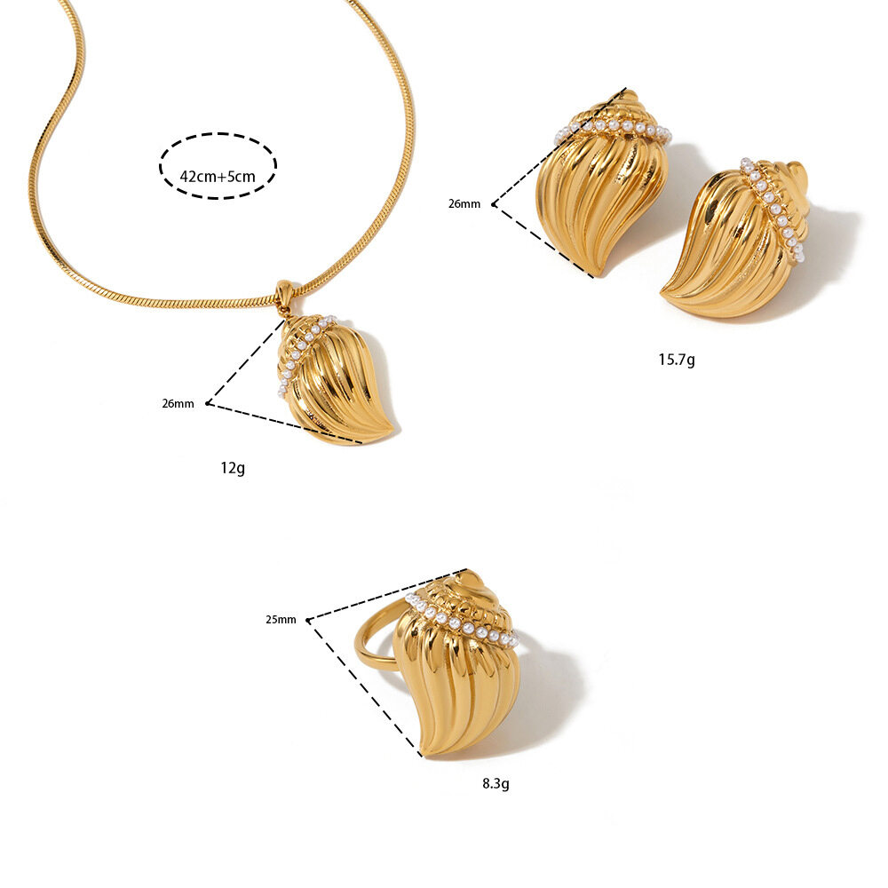 Oceanic Style Shell Stainless Steel Waterproof Gold Color Artificial Pearl Women's Necklaces Sets h5Picture5