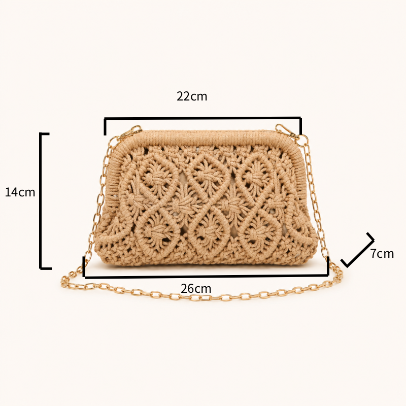 Casual Style Woven Solid Color Hollowed-Out Woven Cotton Women's East-west Bag h5Picture5