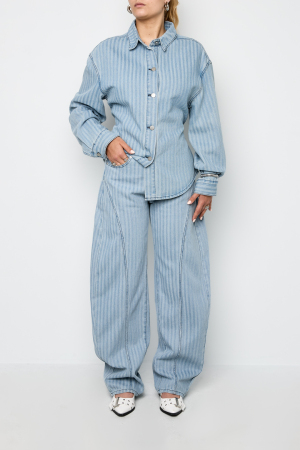 Gestreepte Denim Blouse h5 Afbeelding4