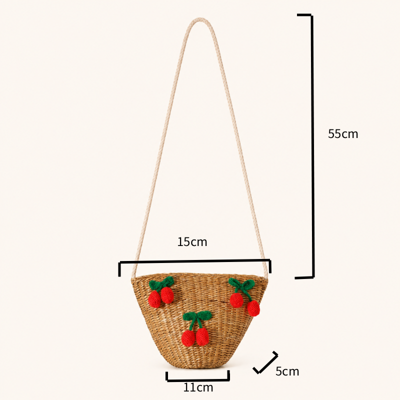 Lässige, bestickte, gewebte Schleife, Kirschrot, gewebtes Raffia, trapezförmige Damentasche h5Bild4