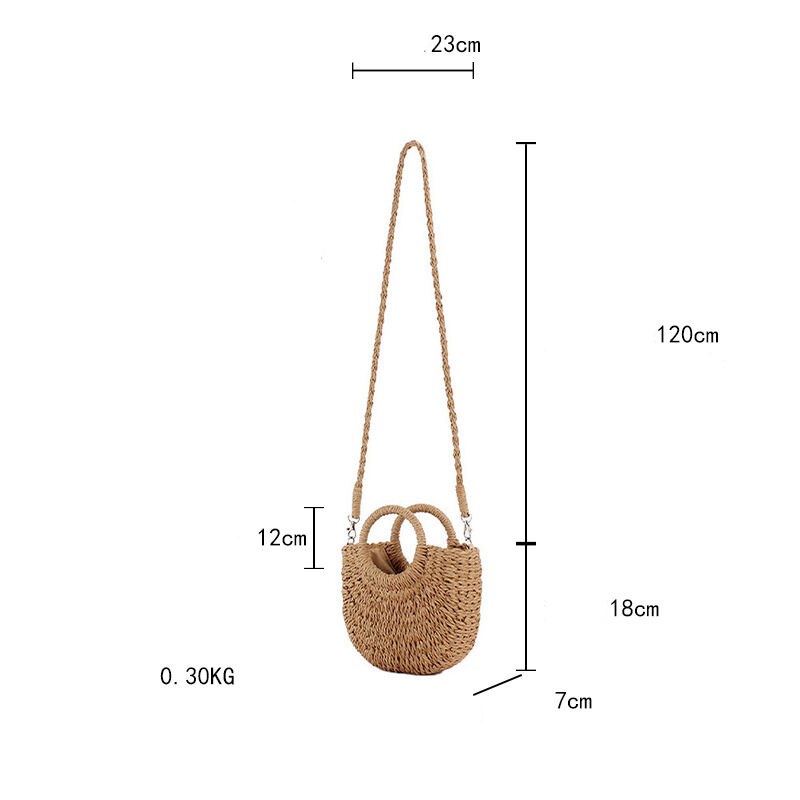 Quadratische Damen-Tasche im Urlaubsstil aus gewebtem Raffia, einfarbig, mit Webmuster h5Bild6