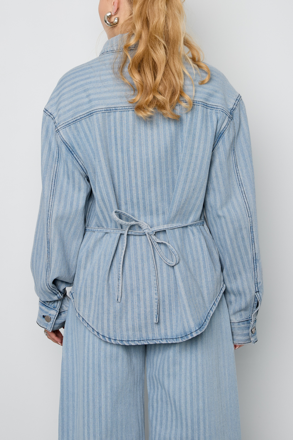 Gestreepte Denim Blouse h5Afbeelding6