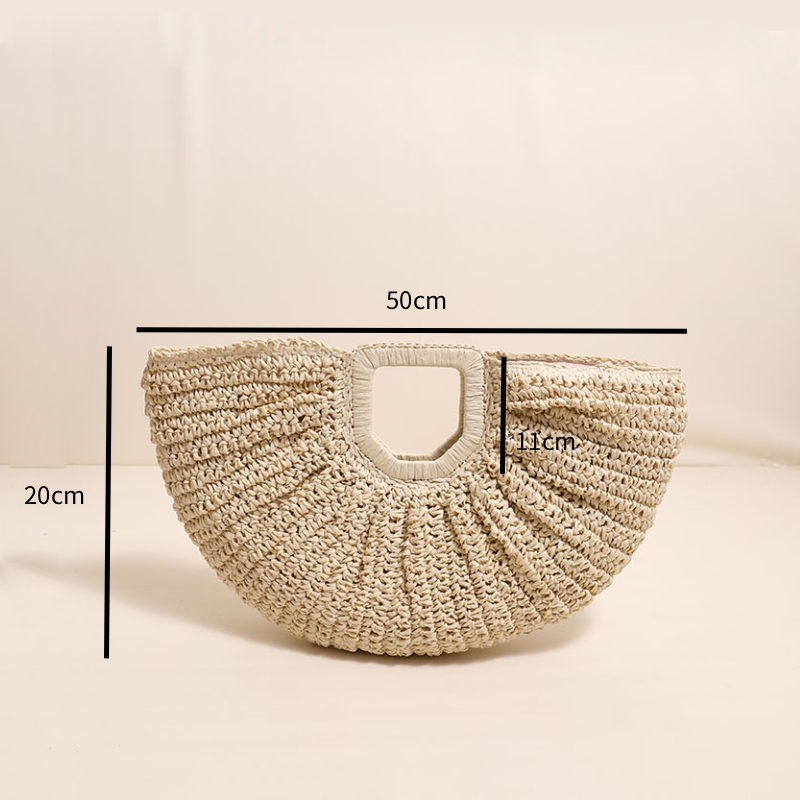 Halbmondförmige, einfarbige, gewebte Raffia-Tasche im Urlaubsstil für Damen h5Bild4