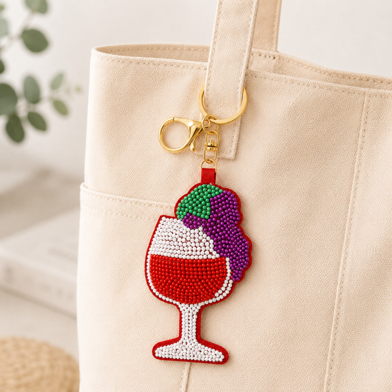 Simple Series Casual Wine Glass Fruit Beads Mixed Color Alloy Keychain h5 Picture2