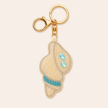 Luxurious Series Natural Solid Color Oceanic Style Beads Shell Alloy Rhinestone Keychain 2