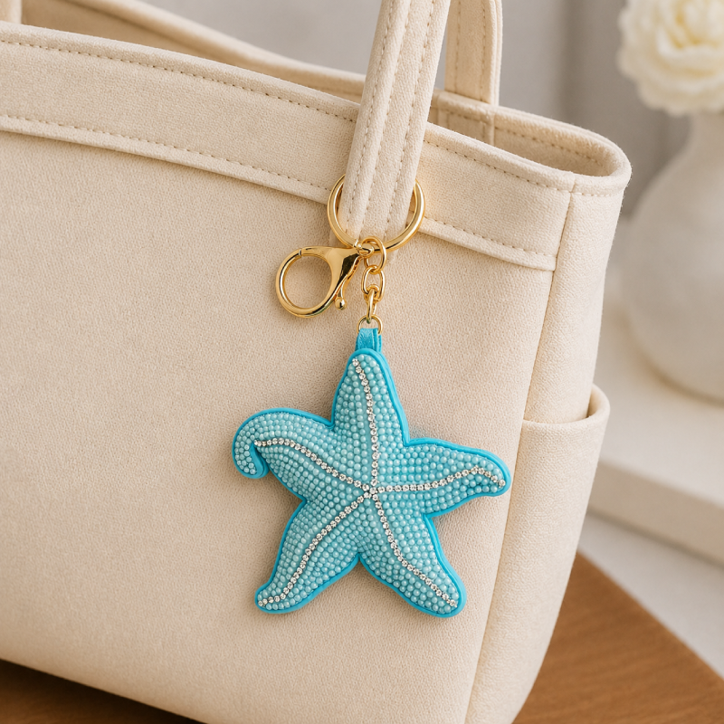 Simple Series Natural Solid Color Oceanic Style Beads Starfish Alloy Keychain Picture2
