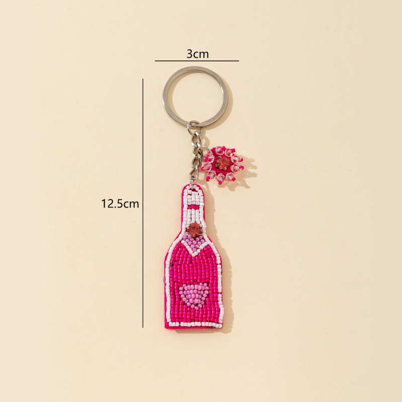 Simple Series Casual Wine Bottle Heart Beads Mixed Color Alloy Keychain h5 