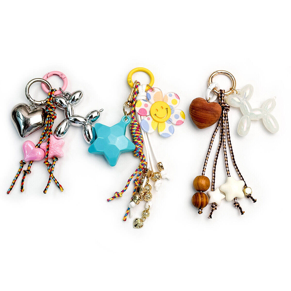 Simple Series Cute Flower Heart Tassel Beads Mixed Color Star Woven Wood Bag Charms 2