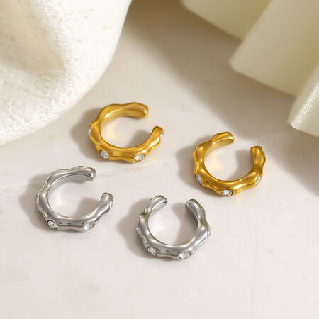Schlichte, wasserdichte Ohrklemmen aus Edelstahl in Goldfarbe mit Strasssteinen für Damen