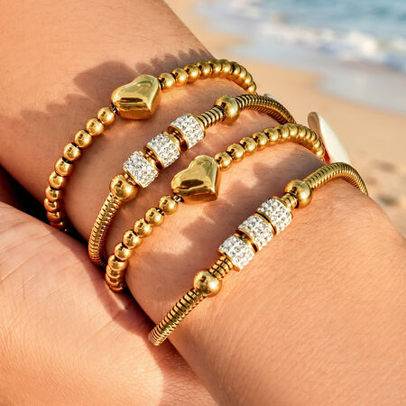 Luxurious Series Heart Stainless Steel Waterproof Gold Color Women's Beaded Bracelets