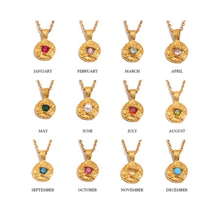 Twelve-month Birthstone Hammer Pattern Stainless Steel Waterproof Pendant Necklaces 2