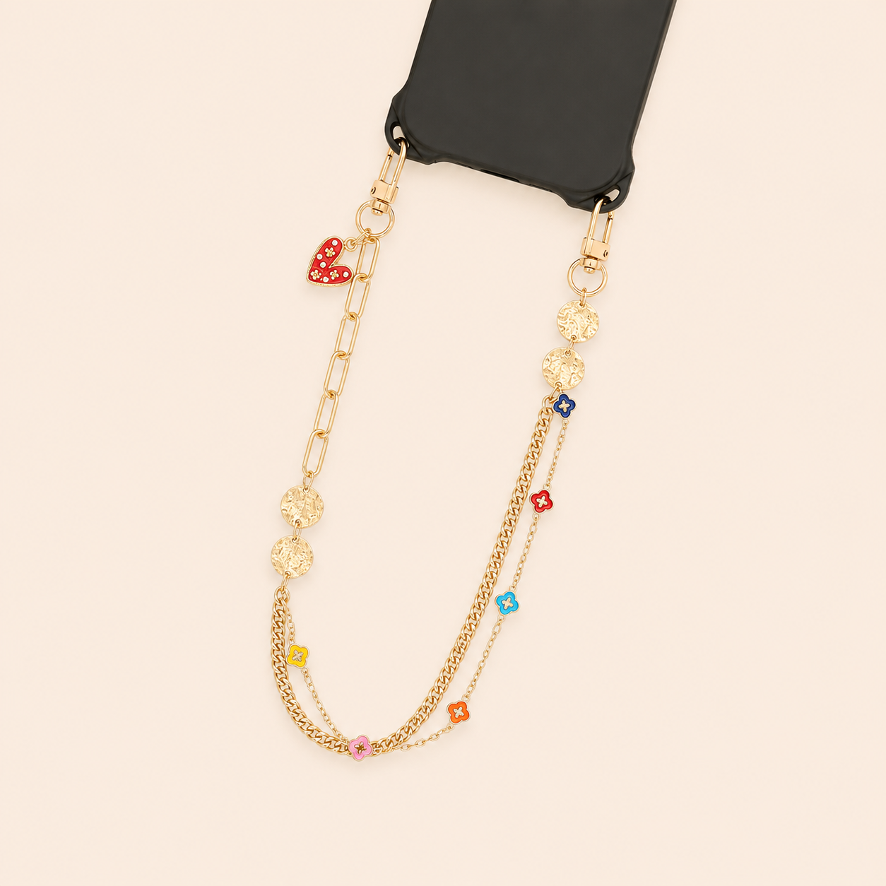 Simple Series Daily Flower Heart Beads Mixed Color Chain Clover Metal Phone Chain