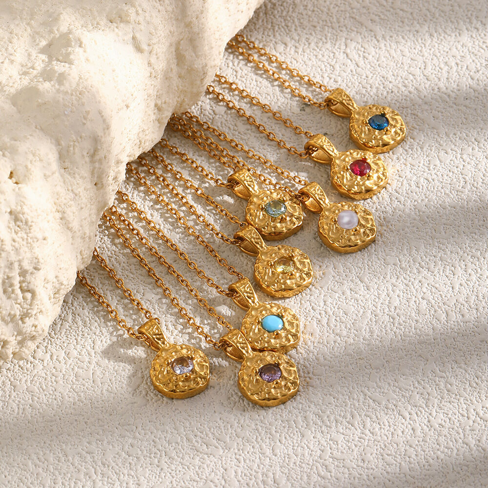 Collares con colgante de acero inoxidable impermeable con diseño de martillo y piedra natal de los doce meses. h5 Imagen4