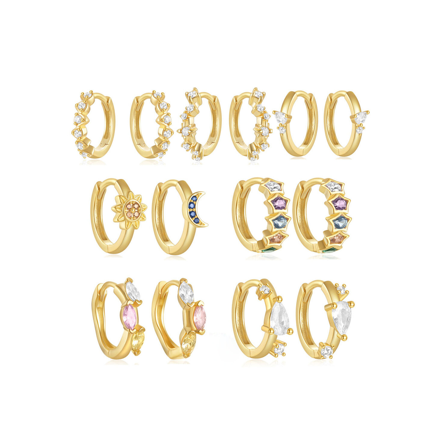 Simple Series Elegant Irregular Shape Sun Moon  Gold Color  Women's 925 Sterling Silver Color Earrings
