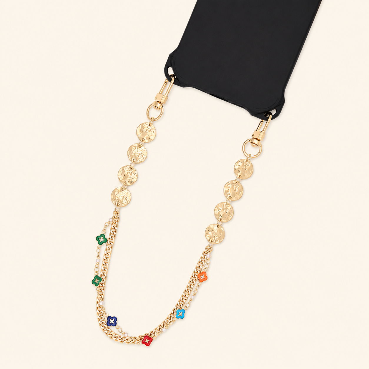 Simple Series Daily Flower Beads Mixed Color Chain Clover Metal Phone Chain