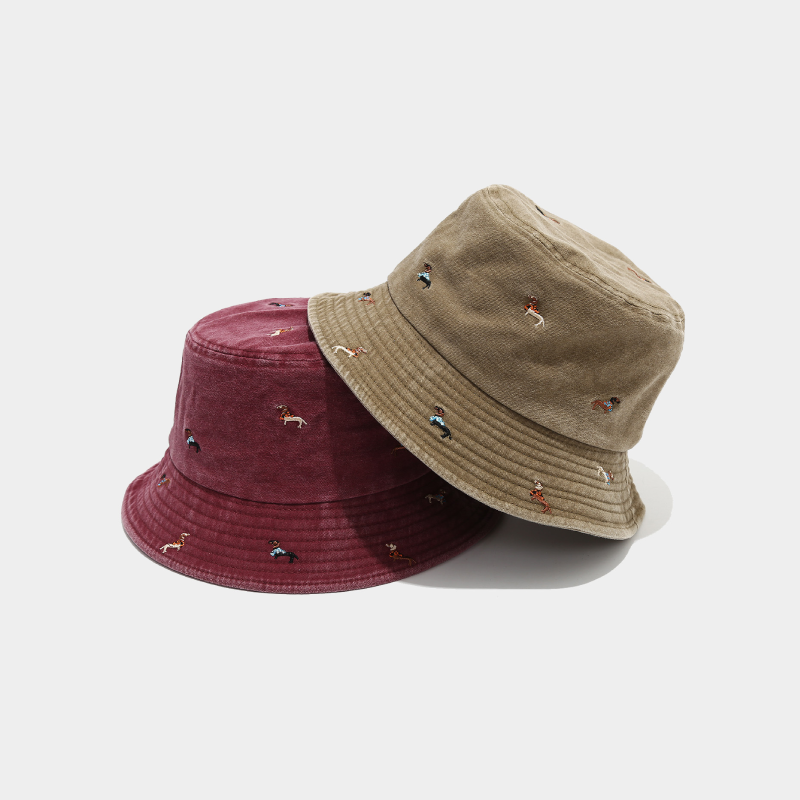 Simple Series Casual Animal Dachshund Solid Color Cartoon Cotton Bucket Hats