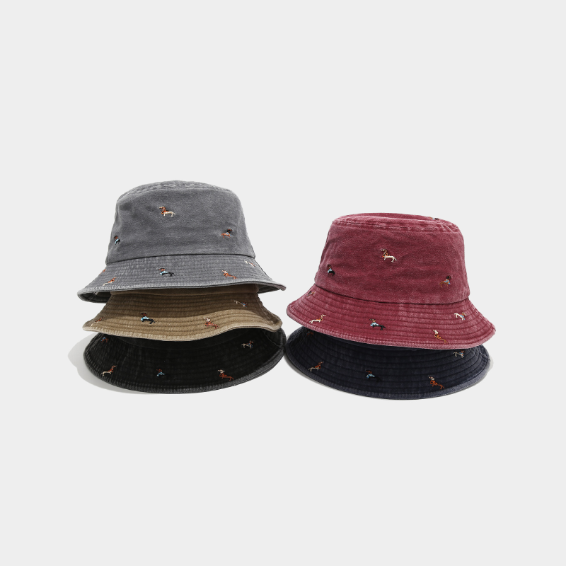 Simple Series Casual Animal Dachshund Solid Color Cartoon Cotton Bucket Hats 2
