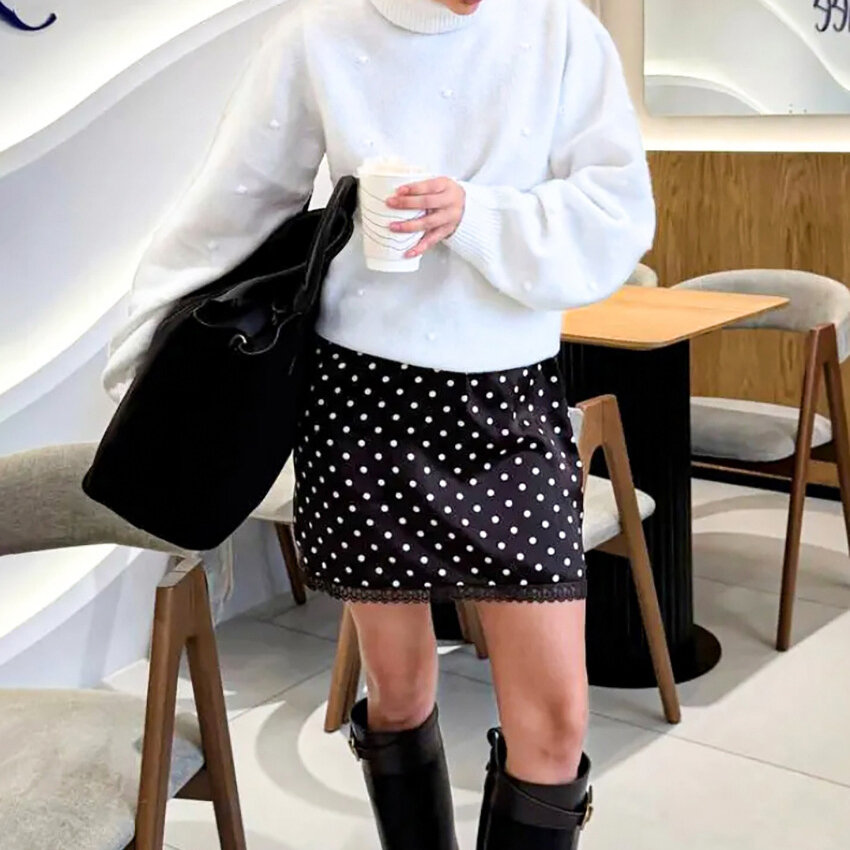 Simple Elegant Polka Dot Midi Skirt