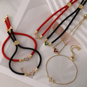 Pulseras trenzadas de cobre con circonitas en forma de corazón para mujer h5 Imagen2