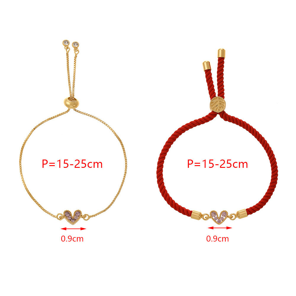 Pulseras trenzadas de cobre con circonitas en forma de corazón para mujer Imagen3