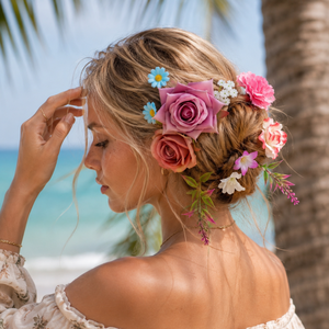Romantische Serie Elegante Haarspangen aus Stoff mit Blumen-, Rosenblatt- und Farbverlauf h5 Bild3