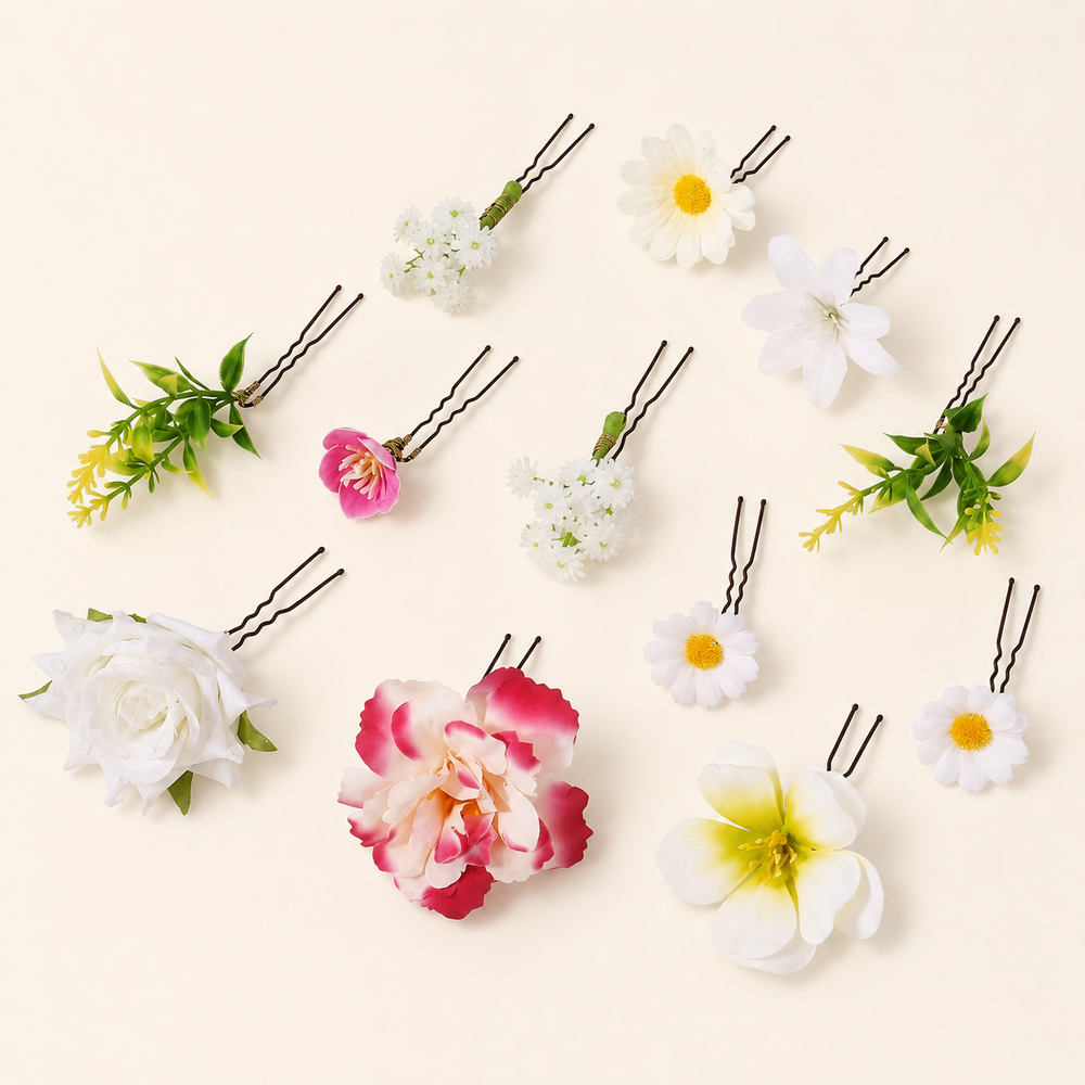 Romantische Serie Elegante Haarspangen aus Stoff mit Blumen-, Rosenblatt- und Farbverlauf Bild2