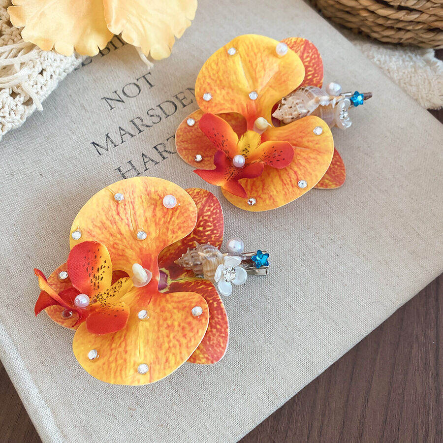 Pinzas para el cabello de tela con diseño de flores y conchas de la serie romántica "Vacaciones" Imagen4
