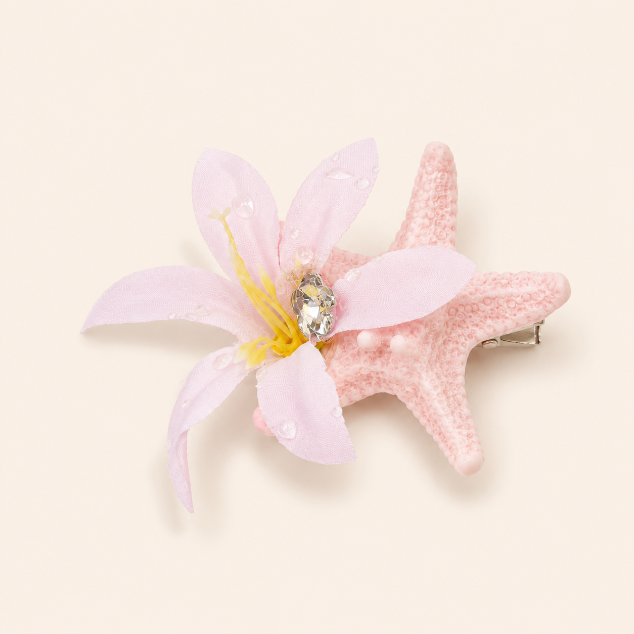 Pinzas para el cabello de tela acrílica con estampado de flores y estrellas de mar, de la serie romántica "Vacaciones". h5 