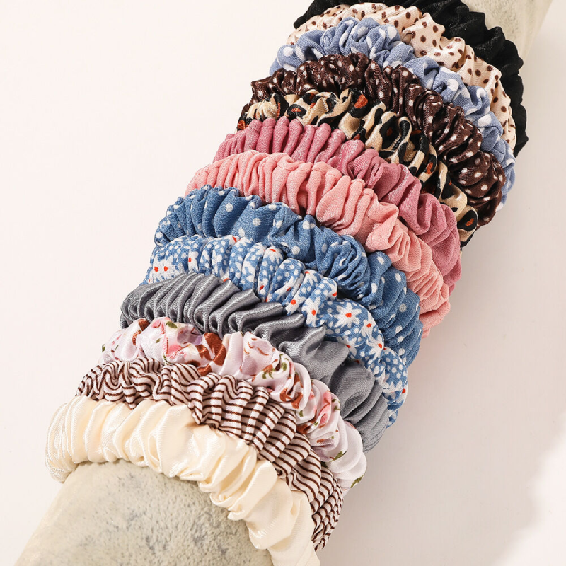 Simple Series Daily Flower Solid Color Leopard Print Stripe Polka Dots Fabric Hair Ties 2