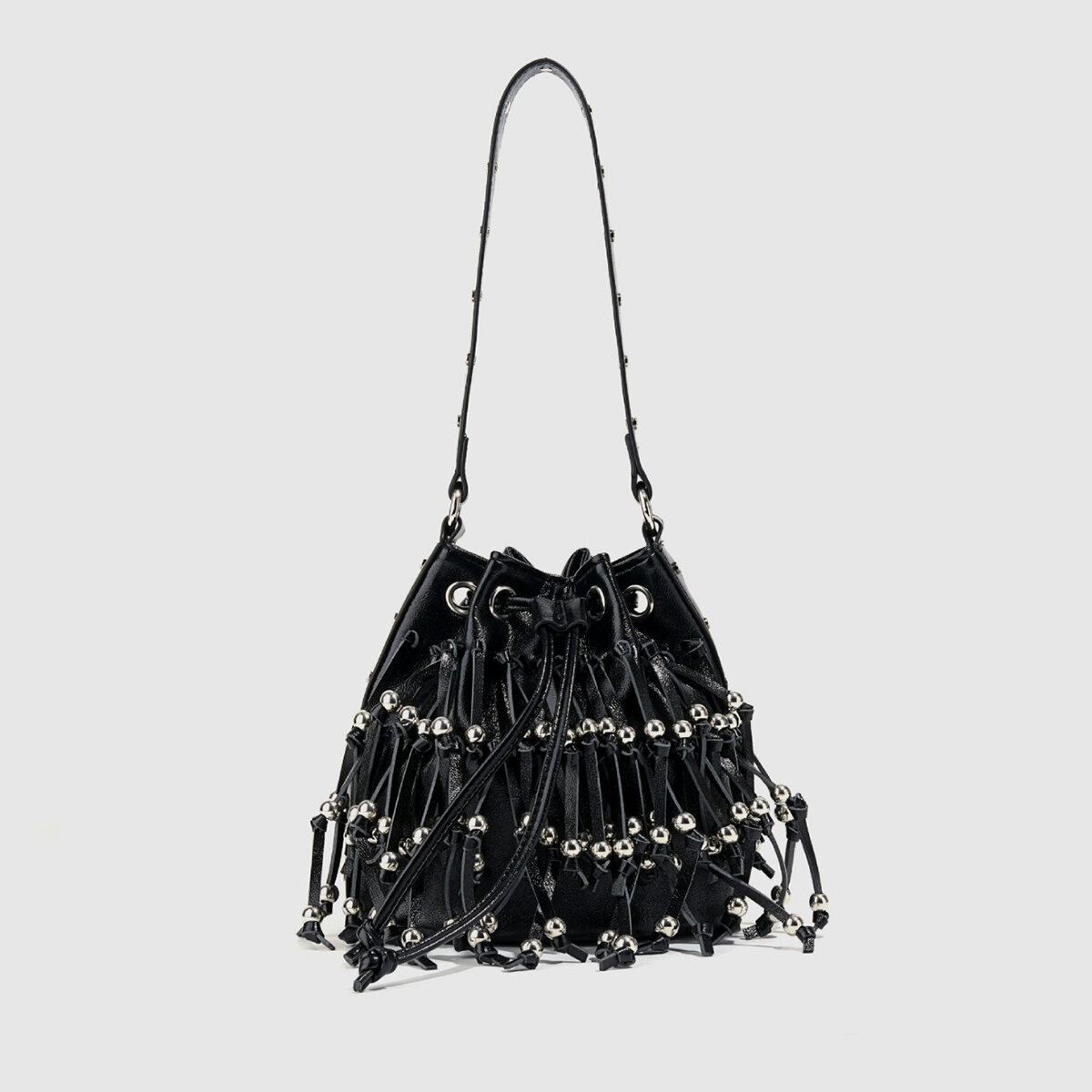 Streetwear Style Studded Tassel Rivet Pu Women's Bucket Bag 2