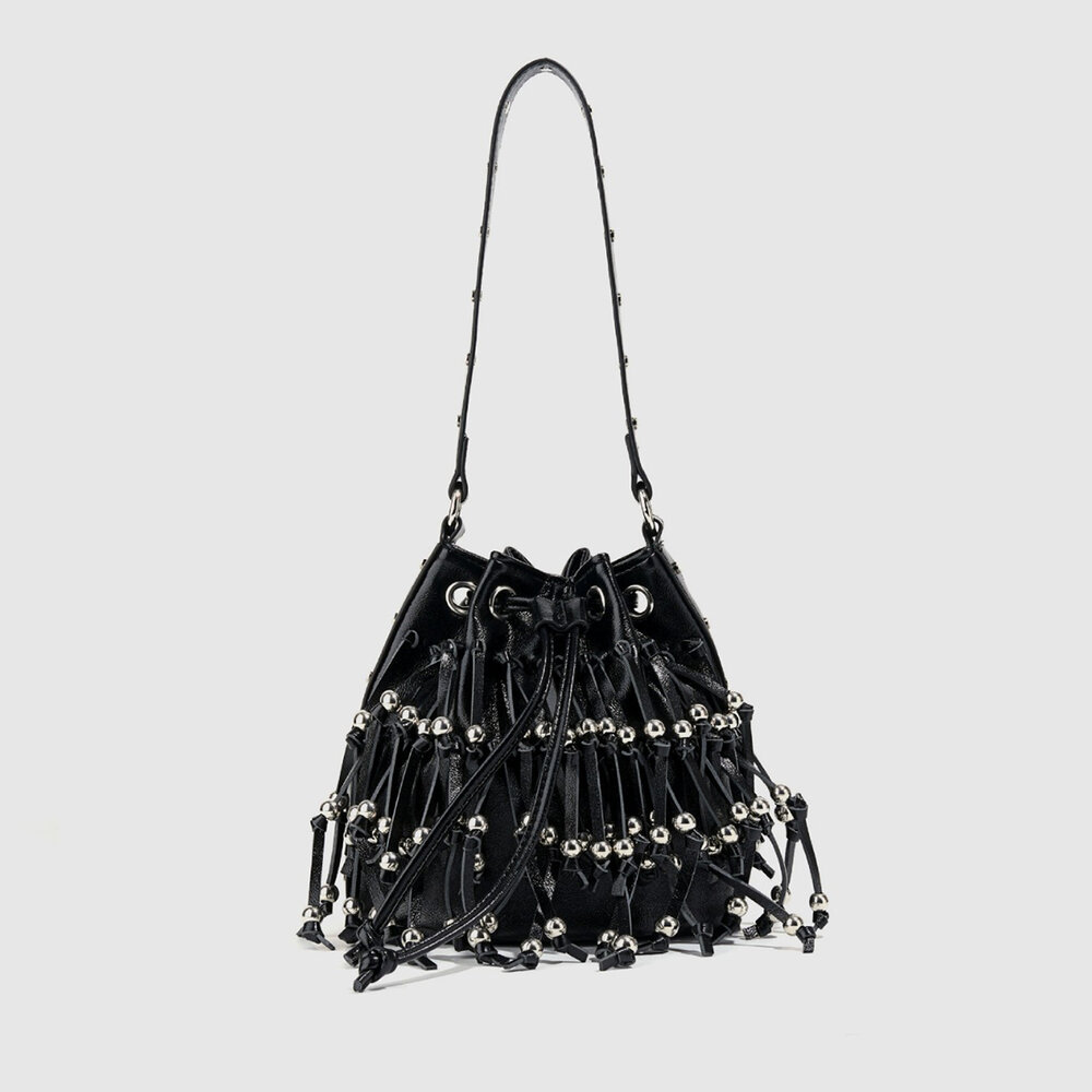 Streetwear Style Studded Tassel Rivet Pu Women's Bucket Bag Picture2